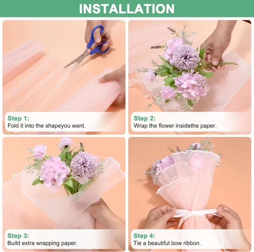 Miniatura 4 de M METERXITY Papel de flores de algodón coreano de 38 hojas, papel de algodón impermeable de 11.8 pulgadas para bouquets/embalaje de regalo [blanco]