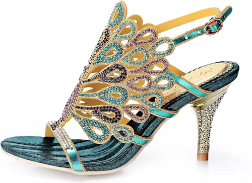 Miniatura 2 de Honeystore Sandalias de diamantes de imitación hechas a mano con patrón en forma de pavo real