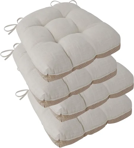 Miniatura 10 de ELFJOY Cojines para sillas de comedor de 18 x 18 x 3 pulgadas, juego de 4 cojines para sillas de cocina con lazos y respaldo antideslizante, cómodo