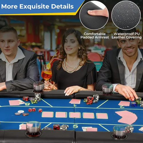 Miniatura 6 de Giantex mesa de póquer plegable de 72 pulgadas, mesa de cartas plegable para 8 jugadores con 8 portavasos, superficie de fieltro de grado casino