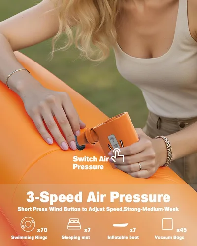 Miniatura 6 de Bomba de aire para inflables con batería recargable de 3600 mAh y luz de campamento, ultra rápida 400L/min y mini bomba de aire eléctrica, 6