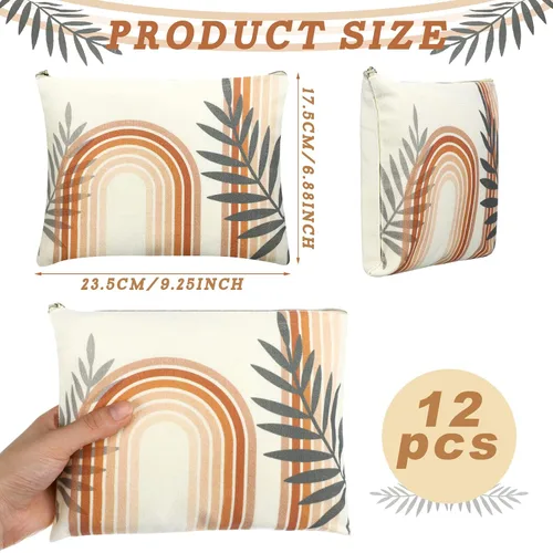 Miniatura 2 de Kajaia 12 bolsas de maquillaje bohemias a granel arco iris, sol, luz de luna, bolsa de cosméticos de lona, bonitas bolsas grandes con cremallera