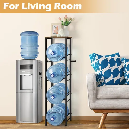 Miniatura 7 de smusei Soporte para jarra de agua de 5 galones con estante, organizador resistente de 4 niveles para botellas de agua, soporte dispensador de agua