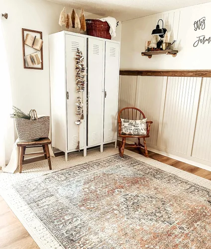 Miniatura 5 de Hauteloom Wentworth - Alfombra lavable a máquina para sala de estar, dormitorio, borde de medallón, diseño floral desteñido, oriental tradicional