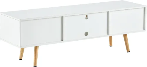 Miniatura 7 de Mesa auxiliar bohemia, mueble de TV moderno de 55 pulgadas, mesa de centro rectangular de madera con puerta corredera para almacenamiento, mesas