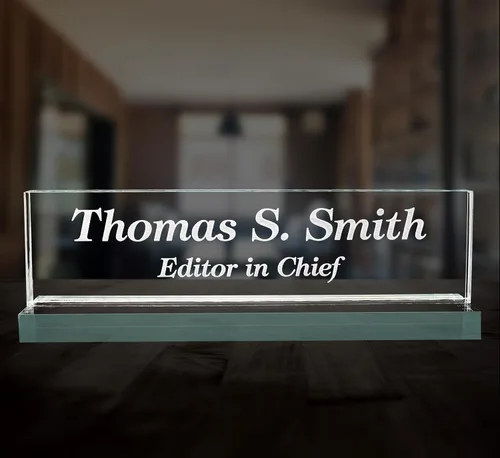 Miniatura 6 de Lasercrafting Placa de nombre para escritorio de oficina, acrílico transparente personalizado con grabado láser, texto blanco esmerilado
