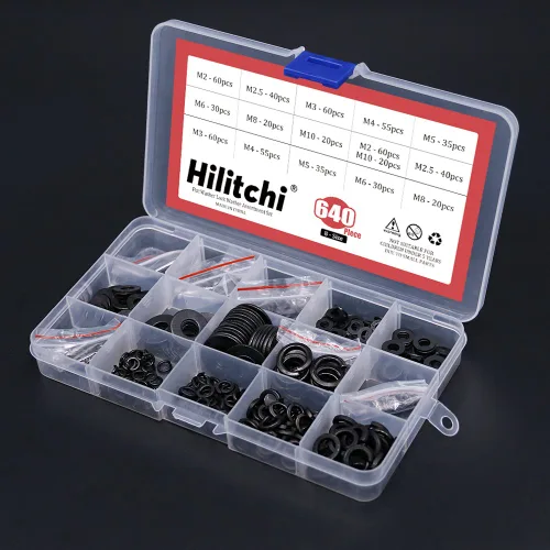 Miniatura 4 de Hilitchi Juego surtido de 640 piezas [8 tamaños] de arandela plana de acero aleado y arandela de bloqueo - Tamaño incluido: M2 M2.5 M3 M4 M5 M6 M8