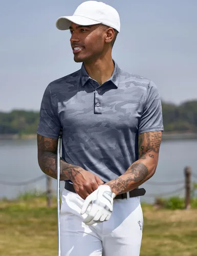 Miniatura 97 de TAPULCO Camisetas tipo polo de secado rápido para hombre, diseño de camuflaje, atléticas, ligeras, transpirables, casuales, para golf