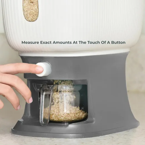 Miniatura 2 de Dispensador de arroz para encimeras, sella 20 libras de alimentos en tu dispensador pequeño, fuerte y ligero de arroz y cereales, cepillo y taza Gris
