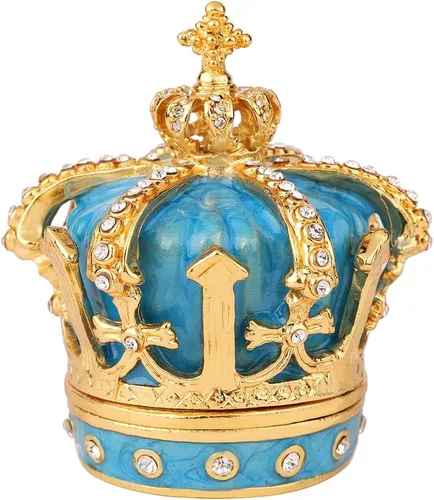 Miniatura 24 de QIFU Pintado a mano esmaltado estilo corona azul decorativo con bisagras joyería baratija caja regalo único para decoración del hogar