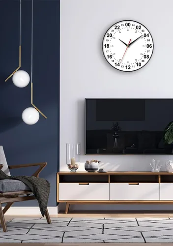 Miniatura 4 de Reloj de pared de 24 horas, reloj de pared redondo de 12 pulgadas, fácil de leer, esfera blanca, estilo moderno y simple, reloj de decoración