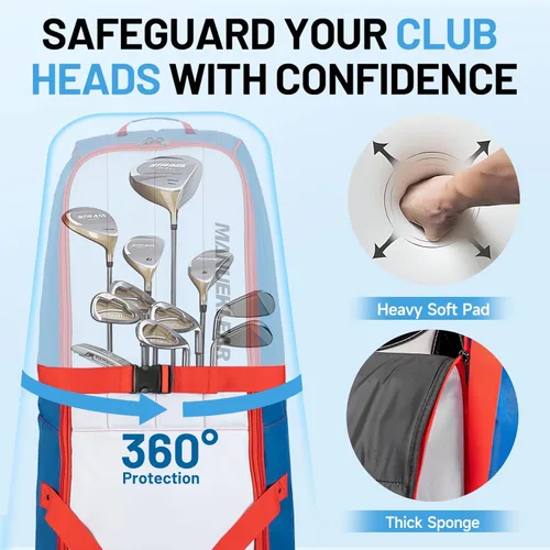 Miniatura 2 de MANUEKLEAR - Bolsas de golf de viaje de nailon 1680D para aerolíneas con ruedas, bolsas de viaje de golf para aerolíneas con parte superior