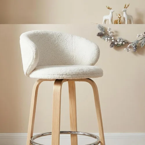 Miniatura 3 de LukeAlon Taburete de Bar Moderno de Sherpa Individual, Taburetes de Altura de Asiento Bajo de 26 Pulgadas Tapizados con Altura de Encimera sin
