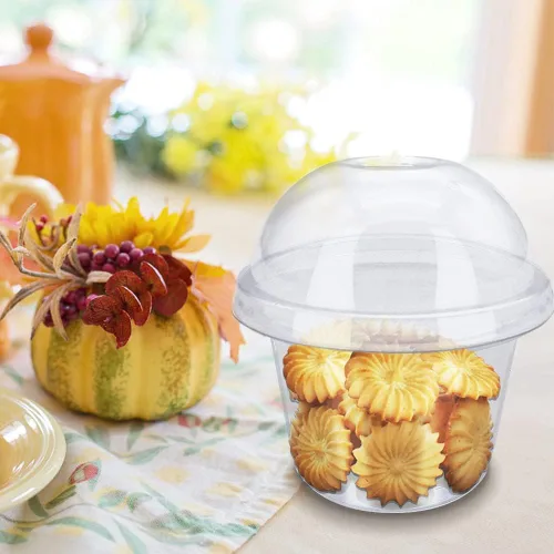 Miniatura 4 de 50 piezas de vasos de plástico transparente de 8 oz con tapas de cúpula con agujero, vasos de postre desechables, contenedores de comida para llevar