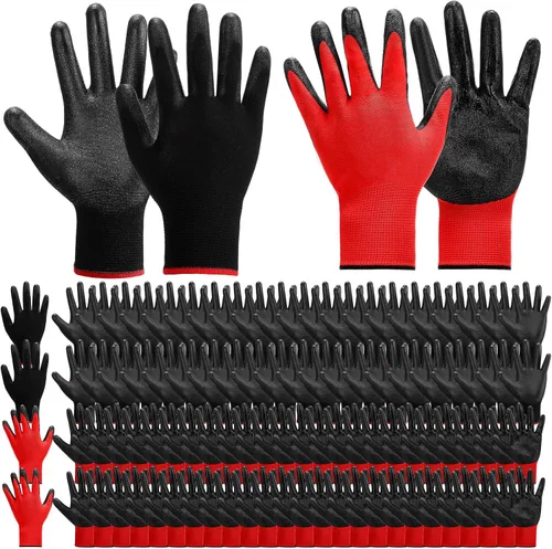 Xtinmee 100 pares de guantes de seguridad de trabajo a granel con revestimiento de poliuretano sin costuras para hombres, mecánicos, carpintería,