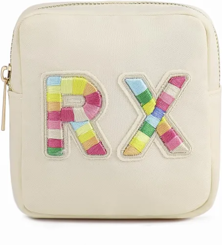 uekeboag Bolsa Cosmética Personalizada Pequeña de Nylon, Linda Bolsa de Medicamentos con Parche de Letras de Chenilla y Cremallera, Bolsa de Viaje