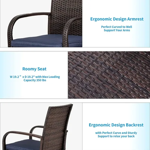 Miniatura 5 de Sillas de comedor de mimbre al aire libre, sillas de comedor de ratán para patio, silla de restaurante con cojines extraíbles, sillón para hoguera