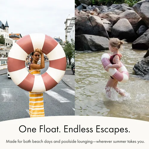 Miniatura 4 de Petites Pommes Flotadores de piscina para niños pequeños – Tubo interior duradero, estampado a mano, diseño clásico a rayas, costuras suaves y Rosa