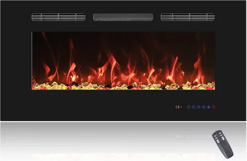 Chimenea eléctrica de 36 pulgadas, inserto de chimenea eléctrica empotrable montado en la pared, calentador de chimenea con temporizador, control