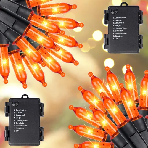 Miniatura 10 de Blissun Luces de Navidad, juego de 50 luces de alambre verde, mini cadena de luces de Navidad a pilas con 8 modos, luces de hadas de 16 pies