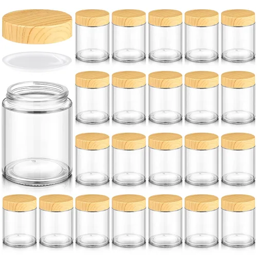 Miniatura 11 de Norme 120 tarros de vidrio de 4 onzas con tapas, recipientes de vidrio vacíos con tapas de grano de madera y revestimientos interiores