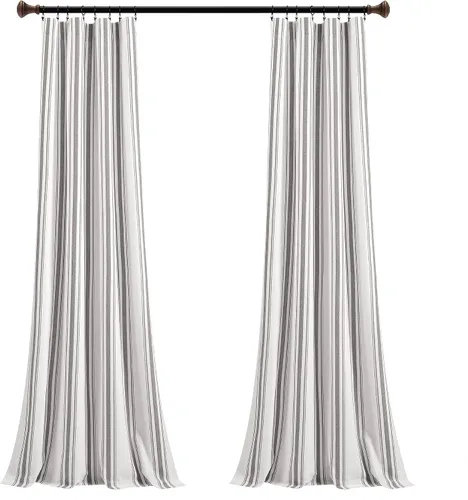 Miniatura 8 de Lush Decor Farmhouse Stripe - Par de paneles de cortinas de ventana de algodón teñido con hilo a rayas, 42" A x 84" L, Gris - Encanto rústico