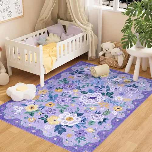 Miniatura 25 de DUKINO Alfombra de área de 6 x 9 pies, alfombra floral para sala de estar, ligera, antideslizante, lavable, alfombra de interior de pelo bajo