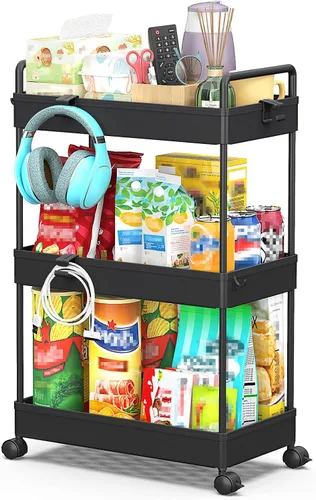 Miniatura 8 de SOLEJAZZ Carrito de almacenamiento rodante de 3 niveles con ruedas, delgado para manualidades, uñas, maquillaje, aperitivos, arte, bebé, carrito