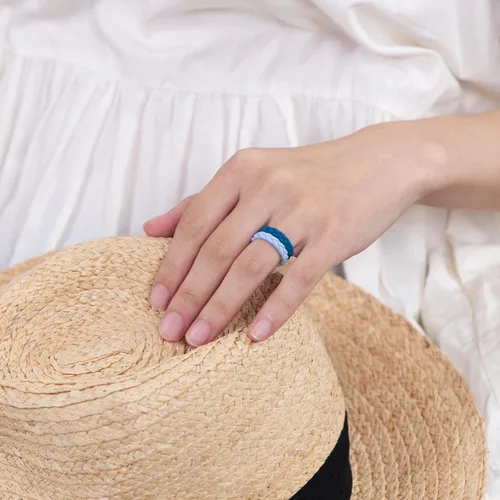 Miniatura 41 de Egnaro Anillos de boda de silicona para ella, conjuntos de novia de goma para mujer, bandas finas, diseño trenzado de hojas apilables con ranuras