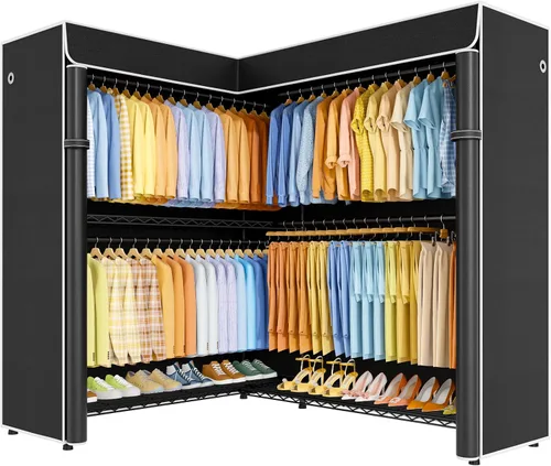 Miniatura 13 de ULIFHOME E15C Pro - Perchero en forma de L para esquina, perchero independiente para colgar ropa, sistema de armario resistente de 48.8 pulgadas
