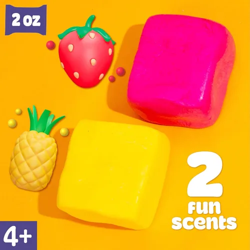 Miniatura 4 de Play-Doh Arcilla perfumada que se seca al aire, paquete de verano de 2 unidades, 1 fresa rosa, 1 piña amarilla, artes y manualidades, suministros