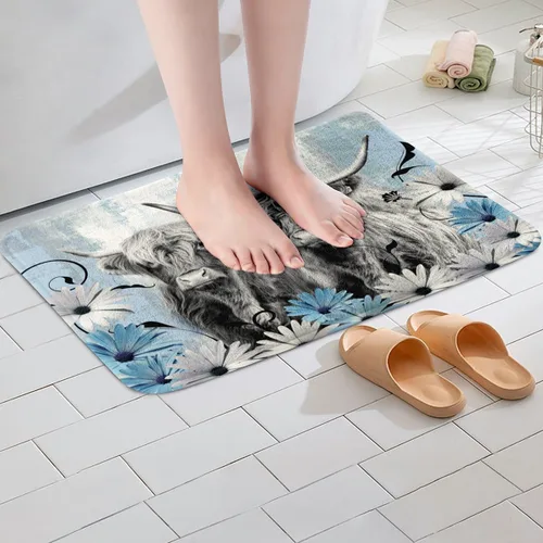 Miniatura 5 de Highland - Alfombra de baño de vaca para regalo de vaqueros, alfombra de baño de granja occidental de 20 x 32 pulgadas, tapete de baño de animales