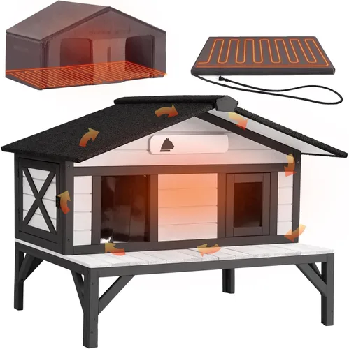 Miniatura 8 de Casa de Gatos al Aire Libre con Forro Aislado Resistente a la Intemperie para Gatos Salvajes para el Invierno