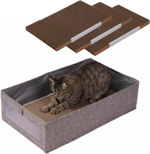 Miniatura 10 de SHENGOCASE Casa rascador de madera Jumbo de 26.4 x 11.8 pulgadas con forma de autobús extra grande para Maine Coon, casa de cartón para gatos