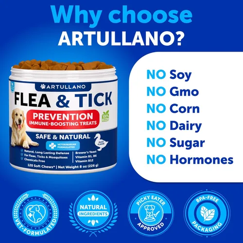Miniatura 4 de Prevención de pulgas y garrapatas masticables para perros – Control natural del tratamiento de pulgas – Suplemento para perros grandes y pequeños