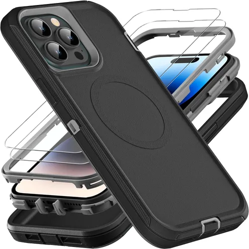 Miniatura 14 de YKHJKLEC Funda para iPhone 14 Pro, grado militar 3 en 1, resistente a los golpes, a prueba de caídas, polvo con 2 protectores de pantalla de vidrio