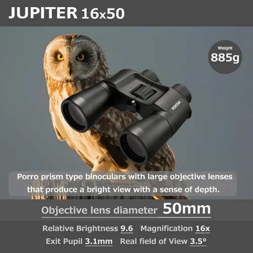 Miniatura 7 de Pentax Jupiter - Binocular de 16 x 50 pulgadas, fácil visión, gran apertura, prisma porro, color negro