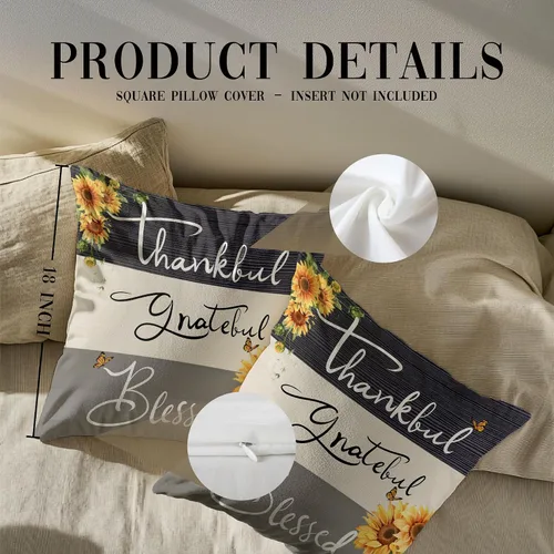 Miniatura 6 de Thankful Grateful Blessed Sunflower Gifts - Funda de cojín suave para sofá, cama, 18 x 18 pulgadas
