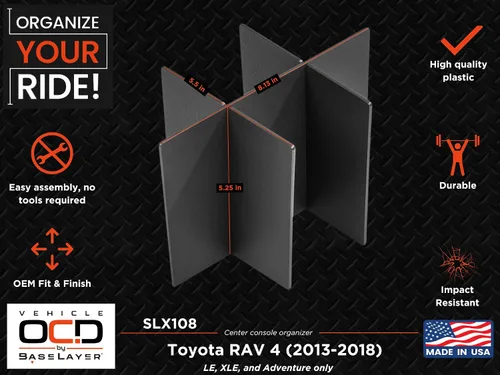 Miniatura 8 de Vehicle OCD - Organizador de consola central para Toyota RAV4 (LE, XLE, Adventure ONLY) (2013-2018) - Fabricado en Estados Unidos