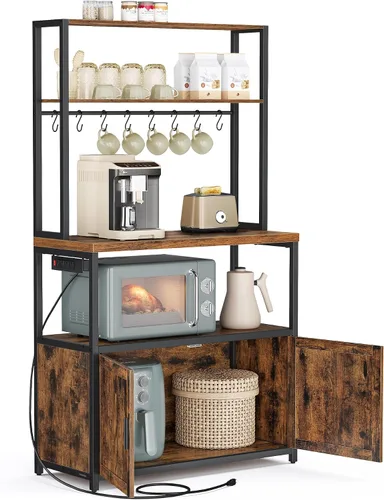 Miniatura 18 de VASAGLE Estante para panadero, soporte para microondas, estante de almacenamiento de cocina con cesta de alambre, 6 ganchos y estantes