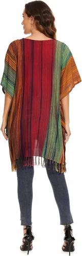 Miniatura 5 de Blusa tipo caftán con rayas bohemias para mujer, talla extra grande XL a 4X