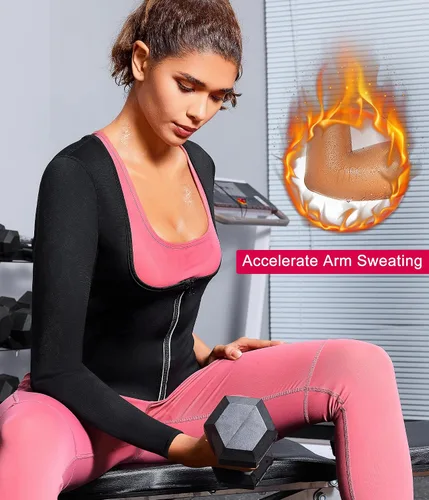Miniatura 4 de Gotoly Mujer cintura entrenador caliente neopreno camisa sauna traje sudor cuerpo moldeador chaqueta superior cremallera manga larga