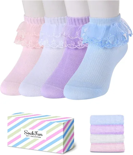 sockfun Calcetines con volantes para bebé, calcetines de encaje con volantes para niños pequeños y niñas