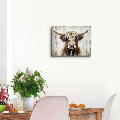 Miniatura 3 de Fotos de vaca de las tierras altas de granja, decoración de pared, arte de pared de animales de cuerno largo, decoración occidental para sala