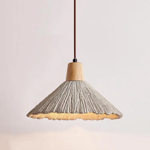 Miniatura 10 de Lámpara colgante de hormigón de estilo japonés, cable ajustable, lámpara colgante de cemento en forma de cono de isla de cocina con acento de madera