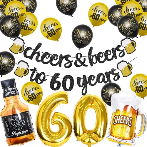 Miniatura 10 de 21st Birthday Anniversary Decorations for Men Women (Black Gold) Gold Foil Balloon, Cheers Cup Foil Balloon for Wedding Anniversary Party Supplies