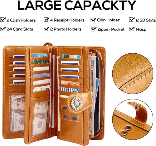 Miniatura 2 de INSIFEEL Billetera pequeña para mujer, bolso compacto de cuero con bloqueo RFID RFID para mujer, Marrón, Retro