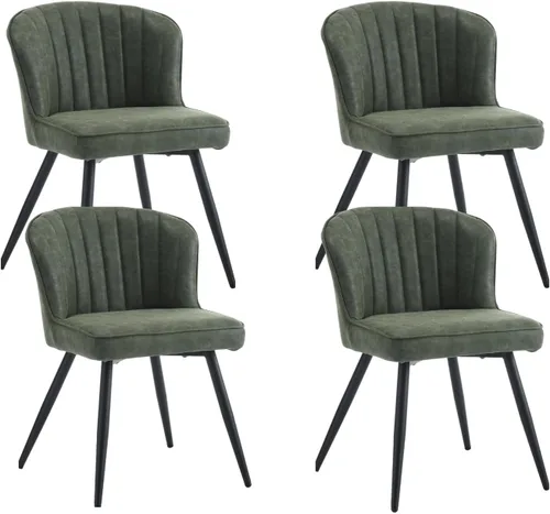 Miniatura 8 de CIMOTA Juego de 2 sillas de comedor de cuero verde, modernas sillas de comedor con patas de metal negro, sillas de cocina tapizadas con respaldo