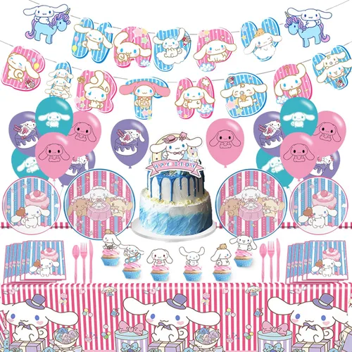 Decoración de fiesta de perro de dibujos animados, juego de vajilla para fiesta de cumpleaños de perro, mantel de fiesta temática, pancarta, platos