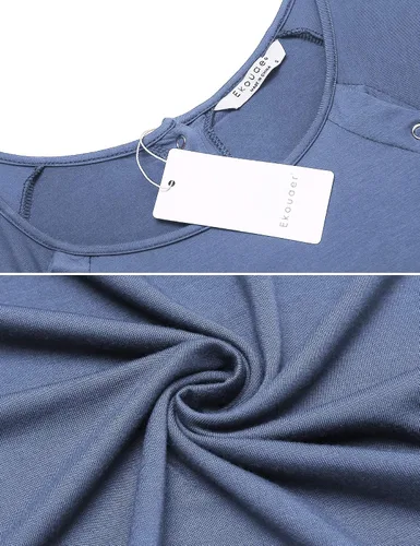 Miniatura 5 de Ekouaer - Camisón con botones y manga corta para mujer, vestido para lactancia, parto, hospital y maternidad, tallas S-XXL